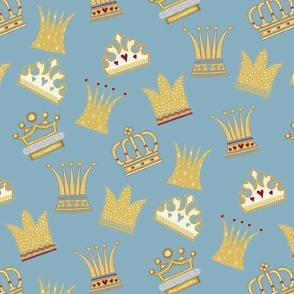 Royal Crowns Mid Blue with gold crowns - large