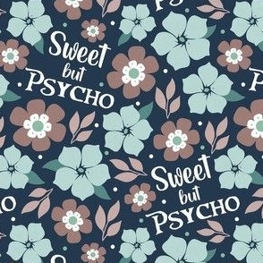 Small-Medium Scale Sweet But Psycho Funny Floral on Navy