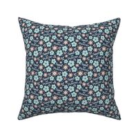 Small Scale Sweet But Psycho Funny Floral on Navy