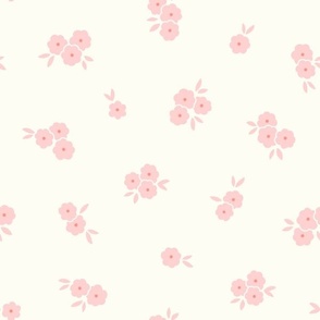 Pretty Blossoms Floral | Medium Scale Tossed | Pink & Coral Flowers on Cream