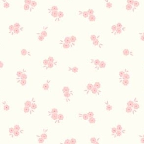 Pretty Blossoms Floral | Small Scale Ditsy | Pink & Coral Flowers on Cream