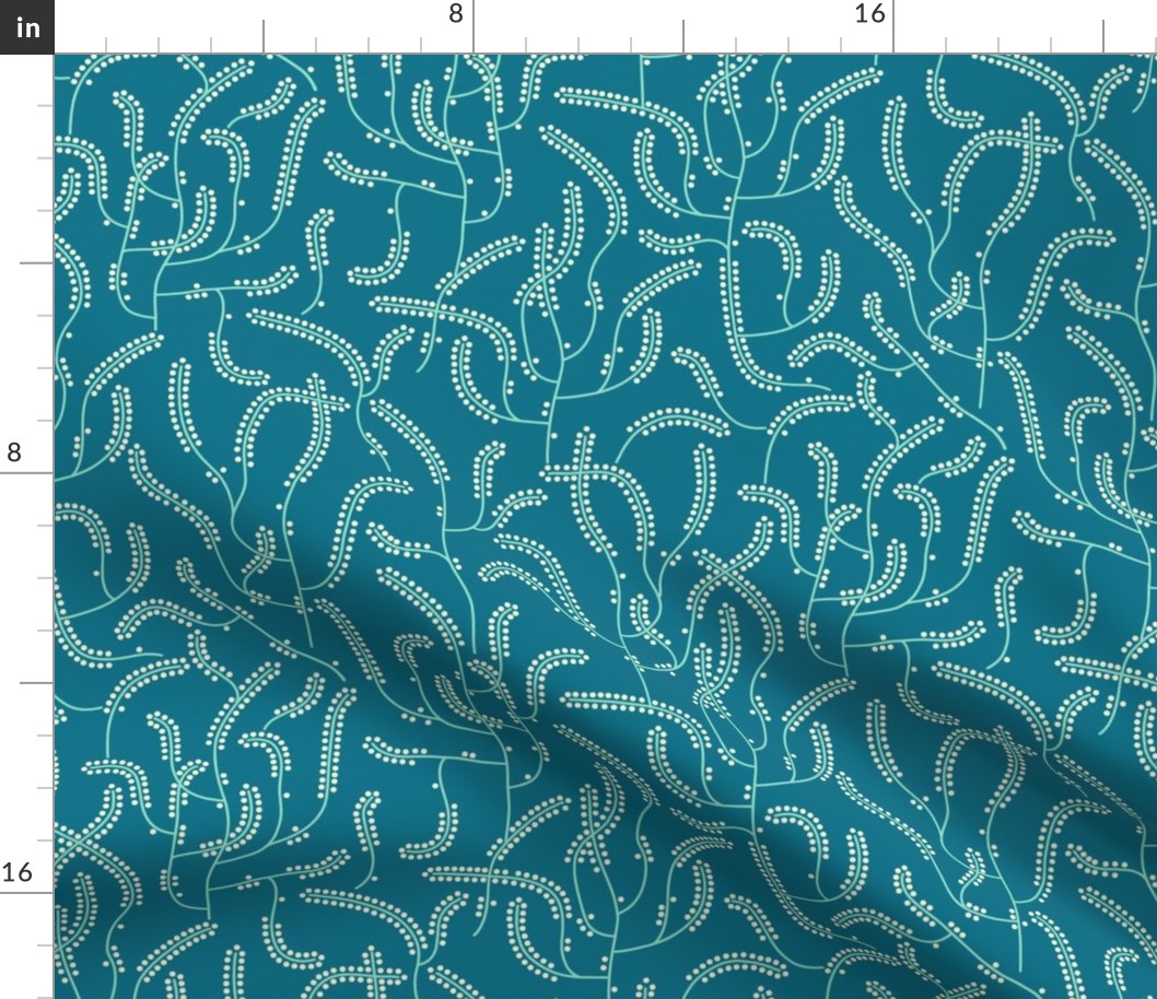 Art deco Moss Horsetail teal turquoise large wallpaper scale by Pippa Shaw