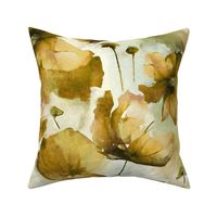Wild Poppy Flower Loose Abstract Watercolor Floral Pattern Marigold Yellow