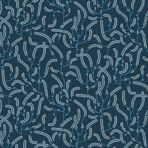 Art deco Moss Horsetail navy peacock large wallpaper scale by Pippa Shaw