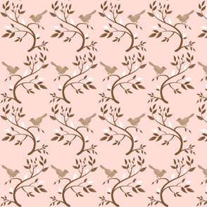 Mid Mod Mix and Match Coordinate - Birds on Branches in Light and Dark Brown, Pink, and White