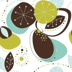 Mid Mod Mix and Match Coordinate - Abstract Fruit in Turquoise, Green, and Brown