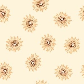 brown chamomille flowers  on light yellow