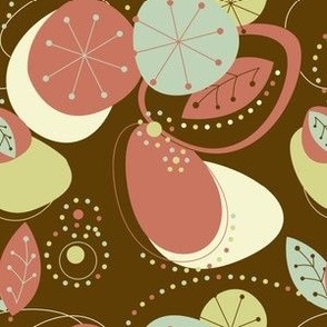 Mid Mod Mix and Match Coordinate - Abstract Fruit in Green, Brown, Pink, and Mint