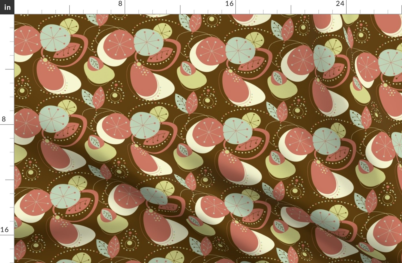 Mid Mod Mix and Match Coordinate - Abstract Fruit in Green, Brown, Pink, and Mint