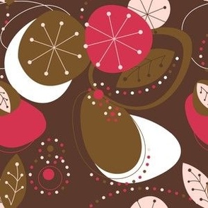 Mid Mod Mix and Match Coordinate - Abstract Fruit in Brown, Raspberry, and Light Pink