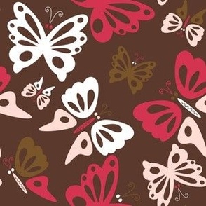 Mid Mod Mix and Match Coordinate - Butterflies Dancing in Pink and Raspberry on Brown