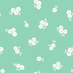 Pretty Blossoms Floral | Medium Scale Tossed | Mint Green Flowers