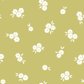 Pretty Blossoms Floral | Medium Scale Tossed | Chartreuse Flowers