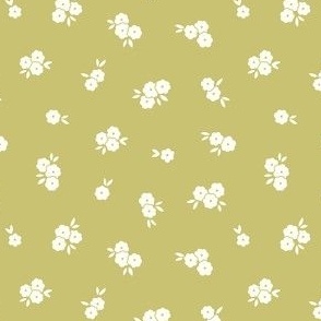 Pretty Blossoms Floral | Small Scale Ditsy | Chartreuse Flowers