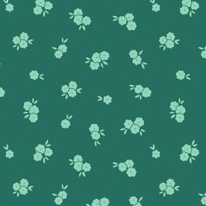 Pretty Blossoms Floral | Small Scale Ditsy | Mint Flowers on Emerald Green