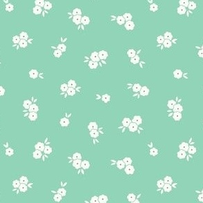 Pretty Blossoms Floral | Small Scale Ditsy | Mint Green Flowers