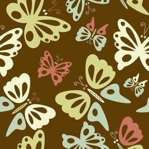 Mid Mod Mix and Match Coordinate - Butterflies Dancing in Green, Mint, and Pink on Brown
