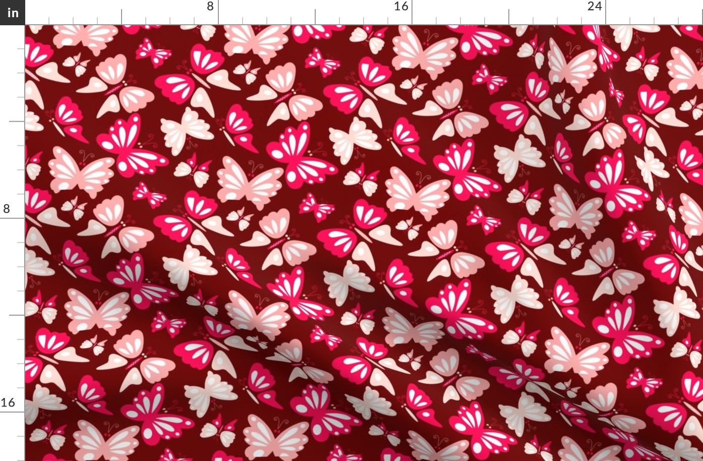 Mid Mod Mix and Match Coordinate - Butterflies Dancing in Fuchsia and Pink on Burgundy