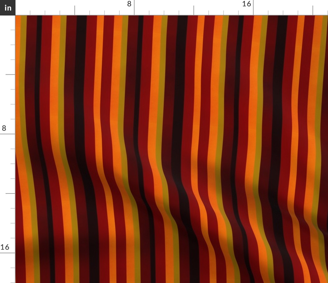 Summer Oxford barcode stripes vertical in deep red, dark orange, tan, and deep  burgundy 6” repeat 