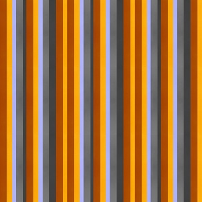 Summer barcode stripe verticall in deep orange rust  brown, honeycombed yellow, lilac, grey and dark grey 6” repeat