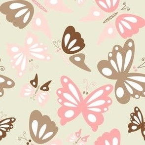 Mid Mod Mix and Match Coordinate - Butterflies Dancing in Pink and Brown on Light Green