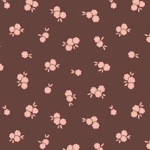 Pretty Blossoms Floral | Small Scale Ditsy | Blush Pink Flowers on Chocolate Brown