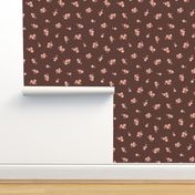 Pretty Blossoms Floral | Medium Scale Tossed | Blush Pink Flowers on Chocolate Brown