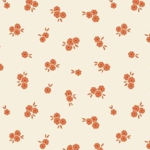 Pretty Blossoms Floral | Small Scale Ditsy | Orange Flowers on Cream