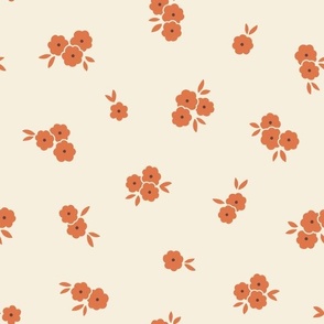 Pretty Blossoms Floral | Medium Scale Tossed | Orange Flowers on Cream