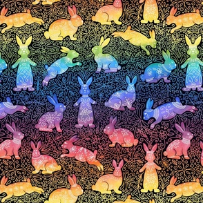 Rainbow Floral Watercolor Rabbits