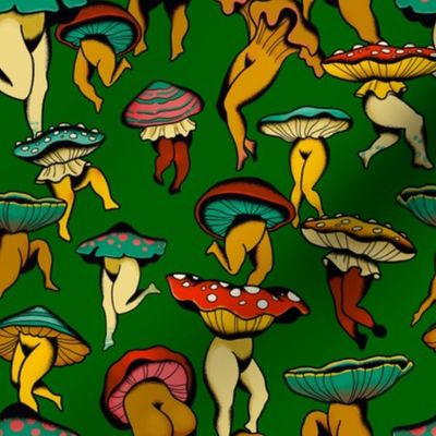 Dancing Mushrooms green background