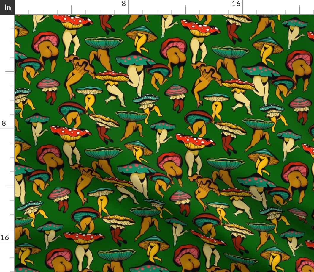 Dancing Mushrooms green background