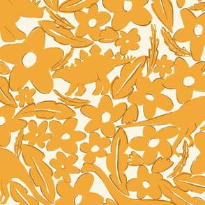Whimsical Dinosaur Garden in Mustard Yellow Wallpaper (Jumbo)
