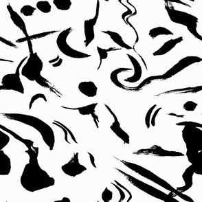 black and white modern artistic brush stroke painted symbols
