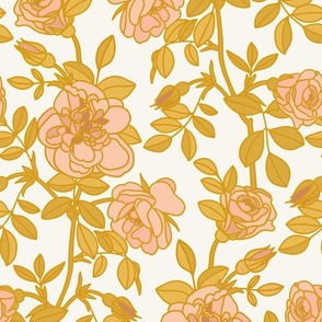 Wild roses in gold and rose - Medium scale