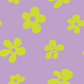 Groovy Cutout  Flowers in Lupine Lilac + Neon Lime Green
