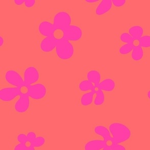Groovy Cutout  Flowers in Coral + Hot Pink