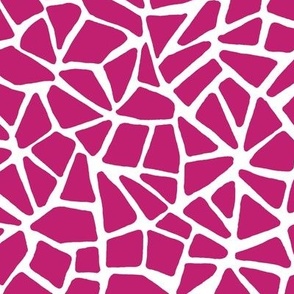Hand Drawn Cracked Kintsugi Mosaic, White on Bubble Gum Pink (Medium Scale)
