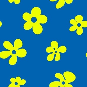 Groovy Cutout  Flowers in Electric Blue + Safety Yellow