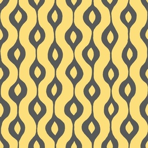 Hand Drawn Doodle Ogee Pinstripes, Dark Grey and Mustard Yellow (Medium Scale)