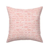 Soft Pink Bricks Freehand Geometric Masonry Building Blocks of White Rectangles and Squares on Impatiens Pink