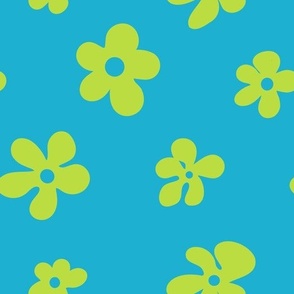 Groovy Cutout  Flowers in Electric Turquoise + Lime