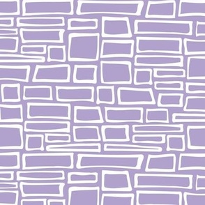 Lavender Bricks Freehand Geometric Masonry Building Blocks of White Rectangles and Squares on Purple Rose
