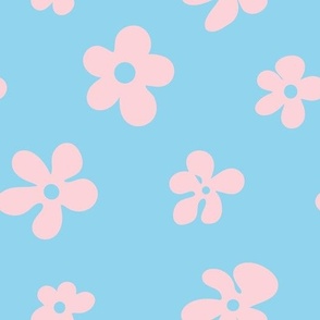 Groovy Cutout  Flowers in Baby Blue + Icy Pink