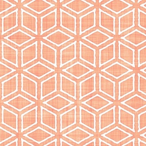 Geometric Isometric Cubes Batik Block Print in Peach Fuzz and White (Large Scale)