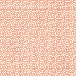 Batik Block Print Rainbow Wave or Scales in Peach Fuzz and White (Medium Scale)