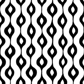 Hand Drawn Doodle Ogee Pinstripes, Black and White (Medium Scale)