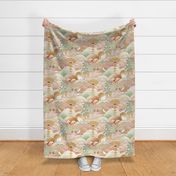 Cats on Vacation at the Lighthouse Island- Cat- Summer Sailing- Sea- Ocean- Waves-  Beach- Summer- Vintage Colors- Mauve Pink- Earthy Green- Mustard Gold- Large
