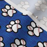 baseball in paw print on blue linen (Large)