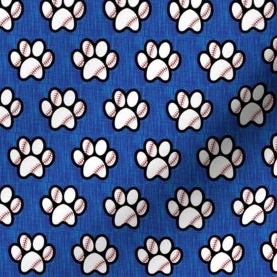 baseball in paw print on blue linen (Large)